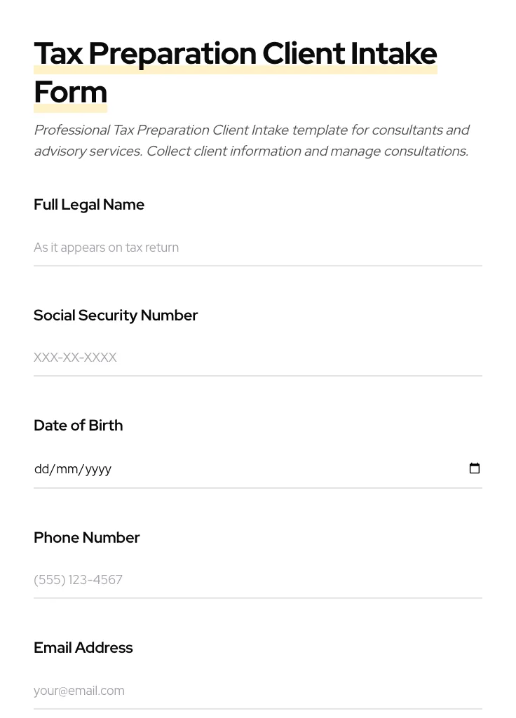 Tax Preparation Client Intake preview