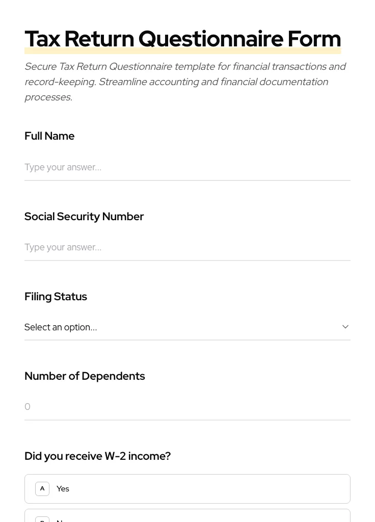 Tax Return Questionnaire preview