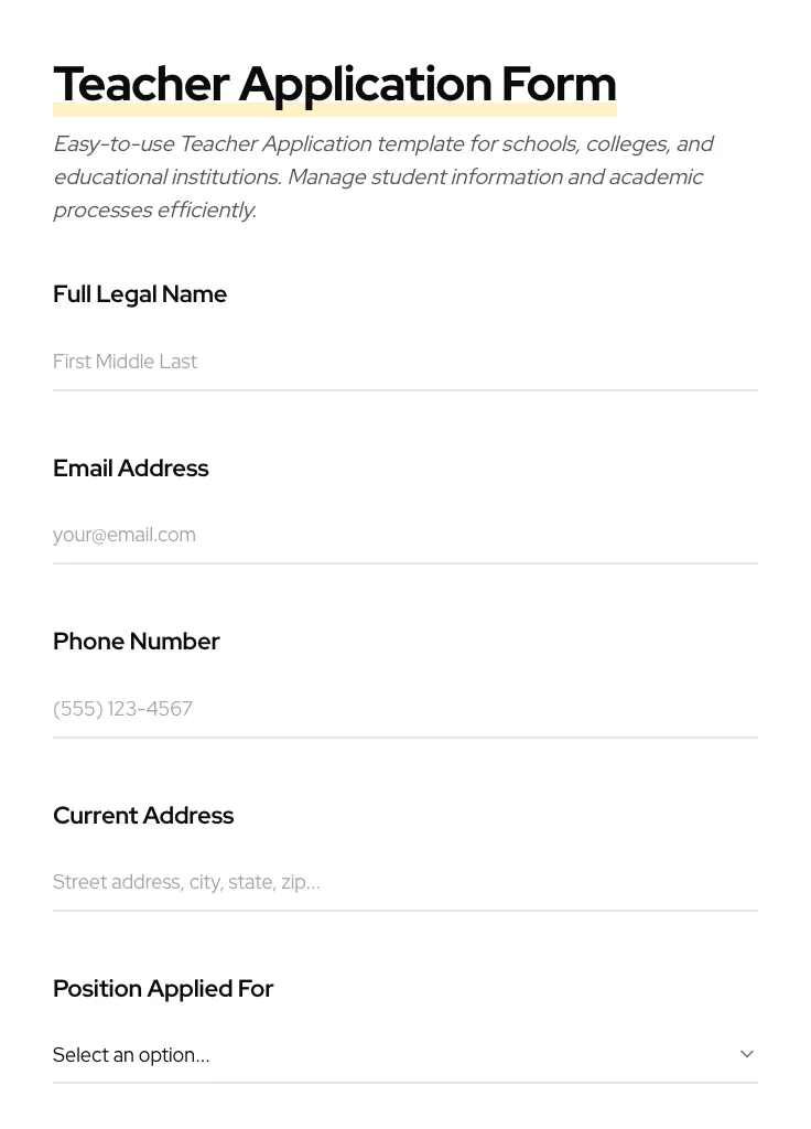 Teacher Application preview
