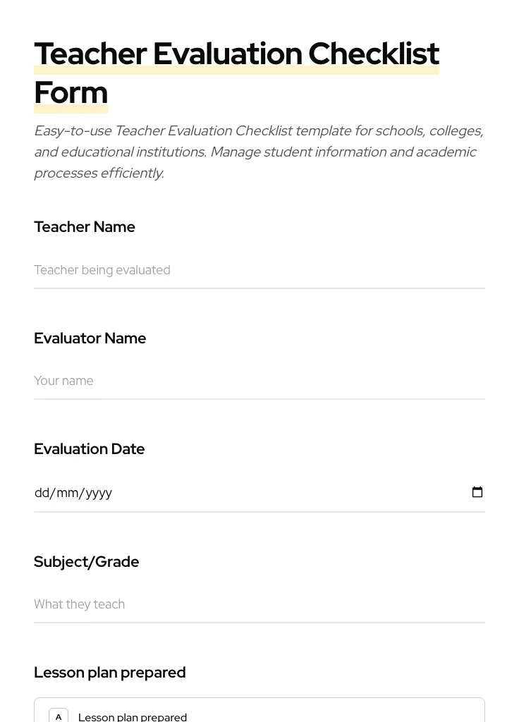 Teacher Evaluation Checklist preview
