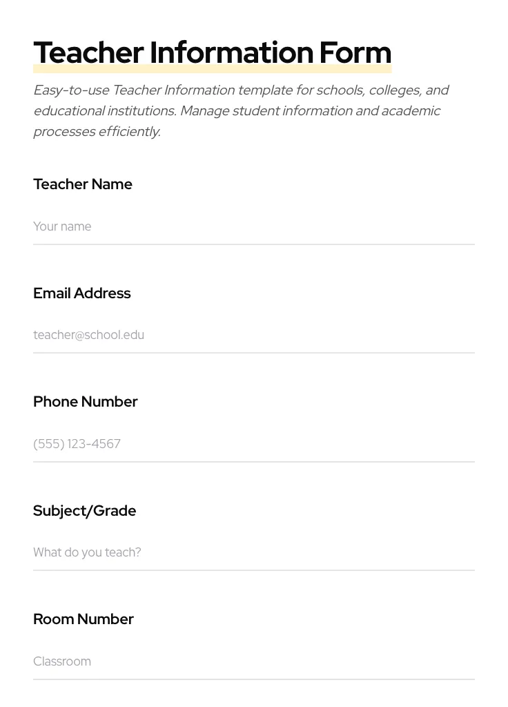 Teacher Information preview