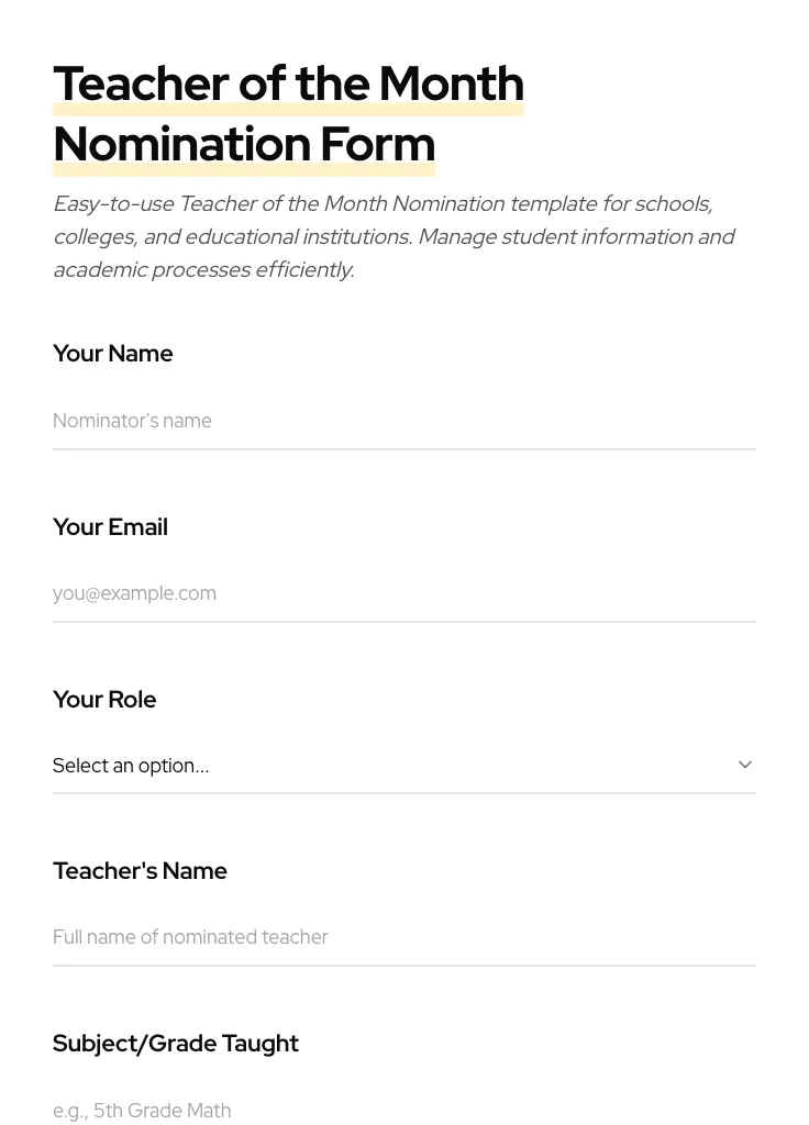 Teacher of the Month Nomination preview