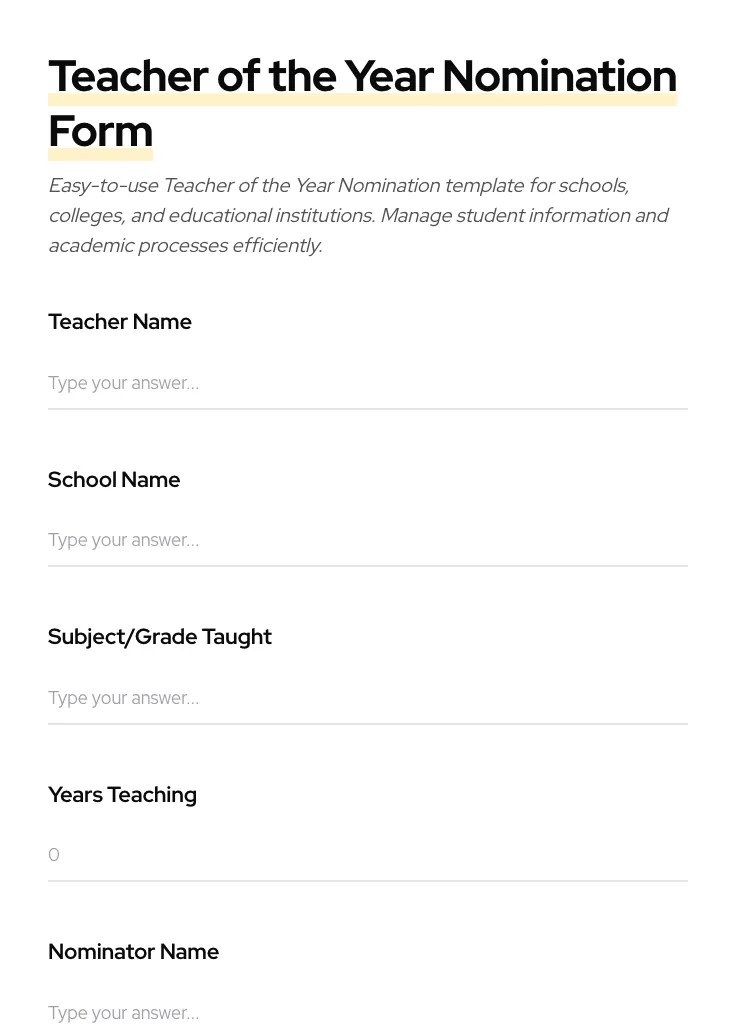 Teacher of the Year Nomination preview