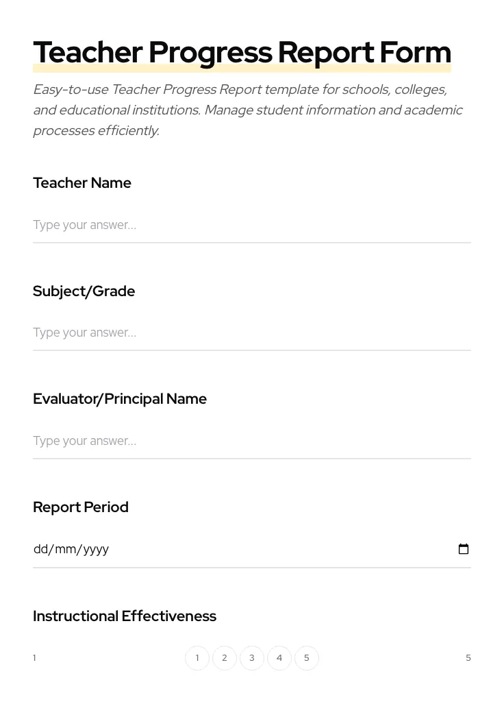 Teacher Progress Report preview