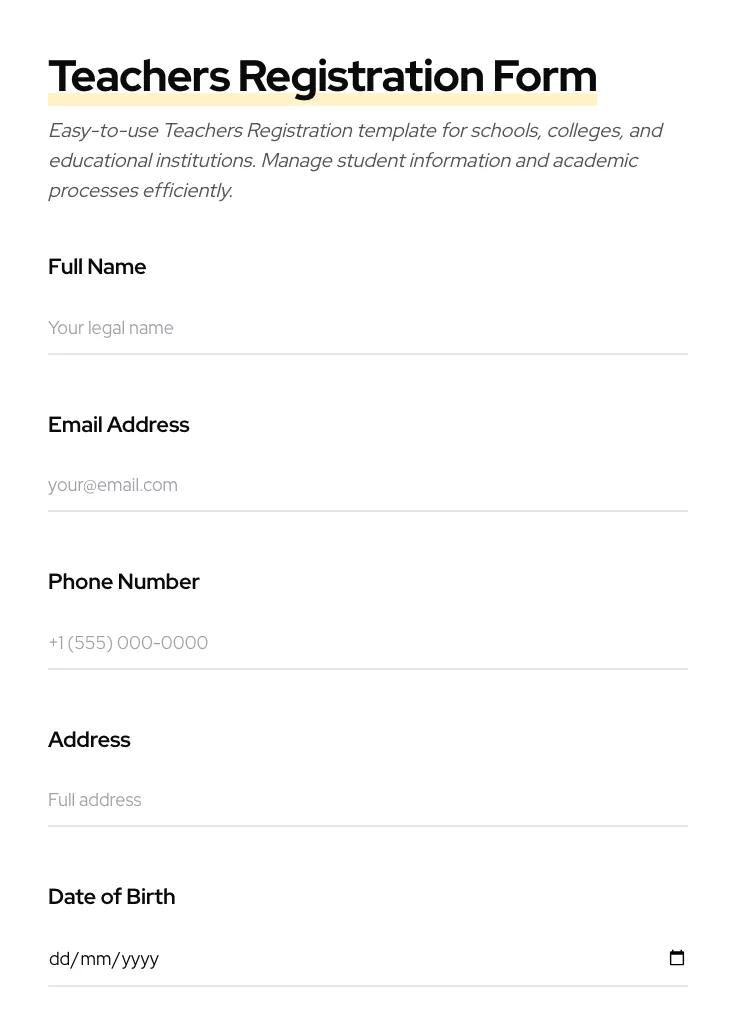 Teachers Registration preview