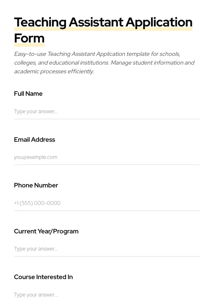 Teaching Assistant Application preview