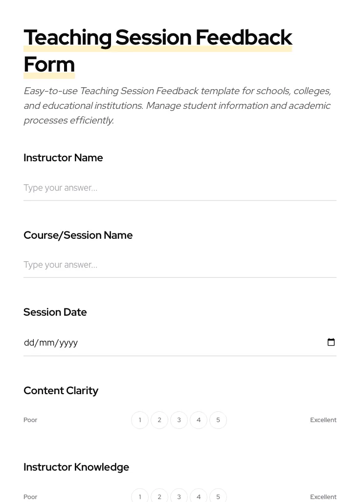 Teaching Session Feedback preview