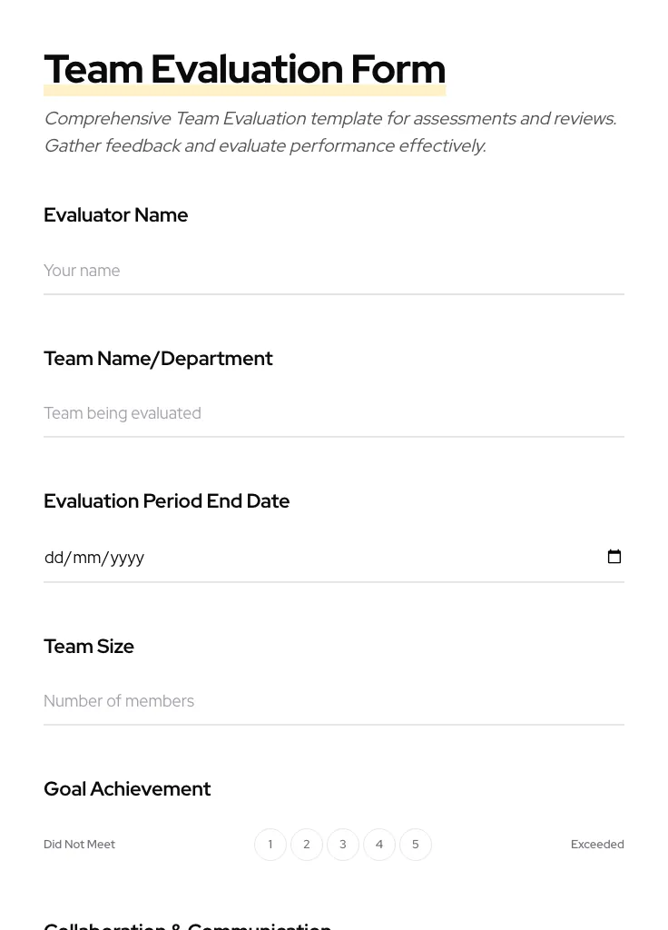 Team Evaluation preview