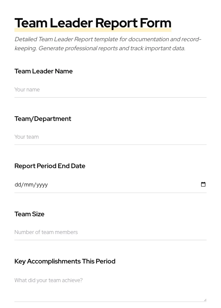 Team Leader Report preview