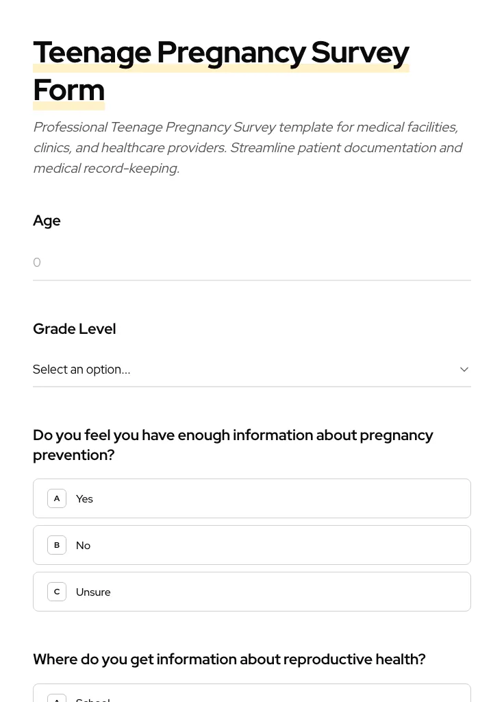 Teenage Pregnancy Survey preview