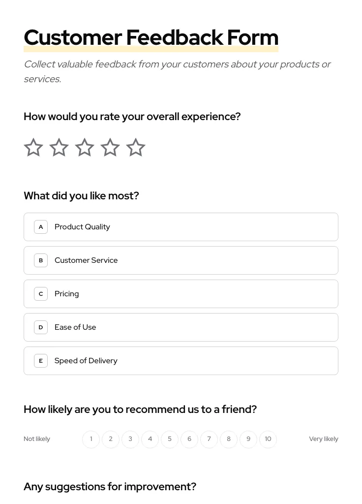 Customer Feedback preview
