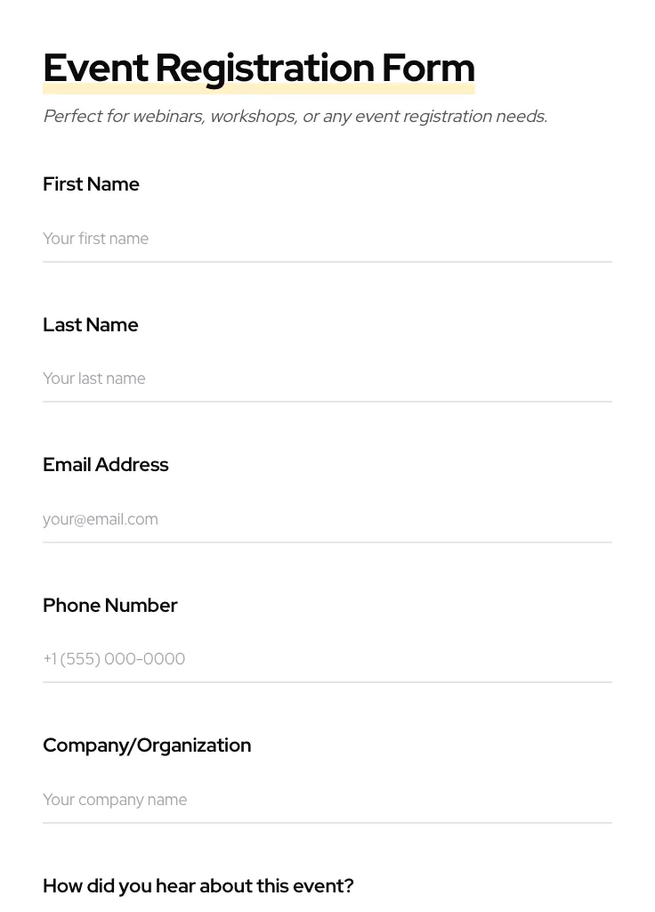 Event Registration preview