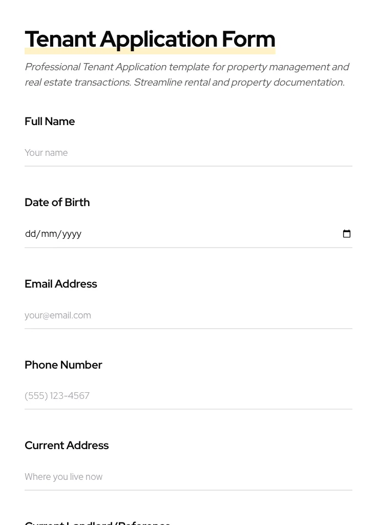 Tenant Application preview