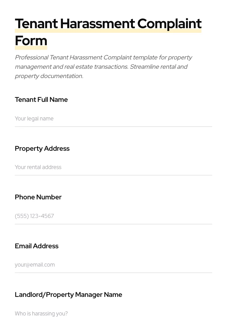 Tenant Harassment Complaint preview