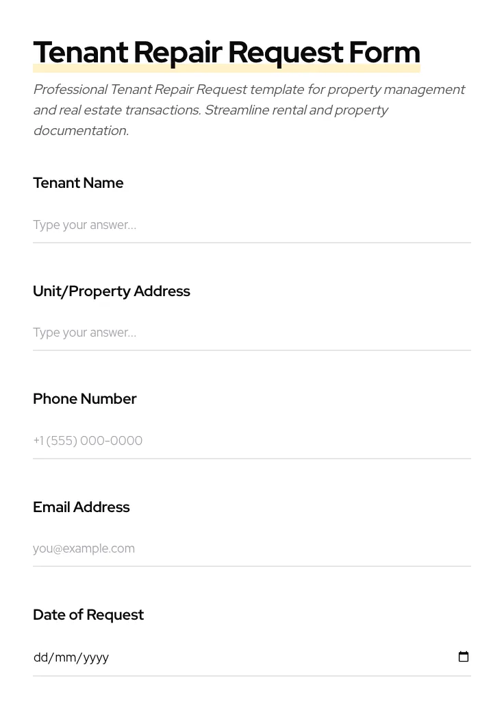 Tenant Repair Request preview