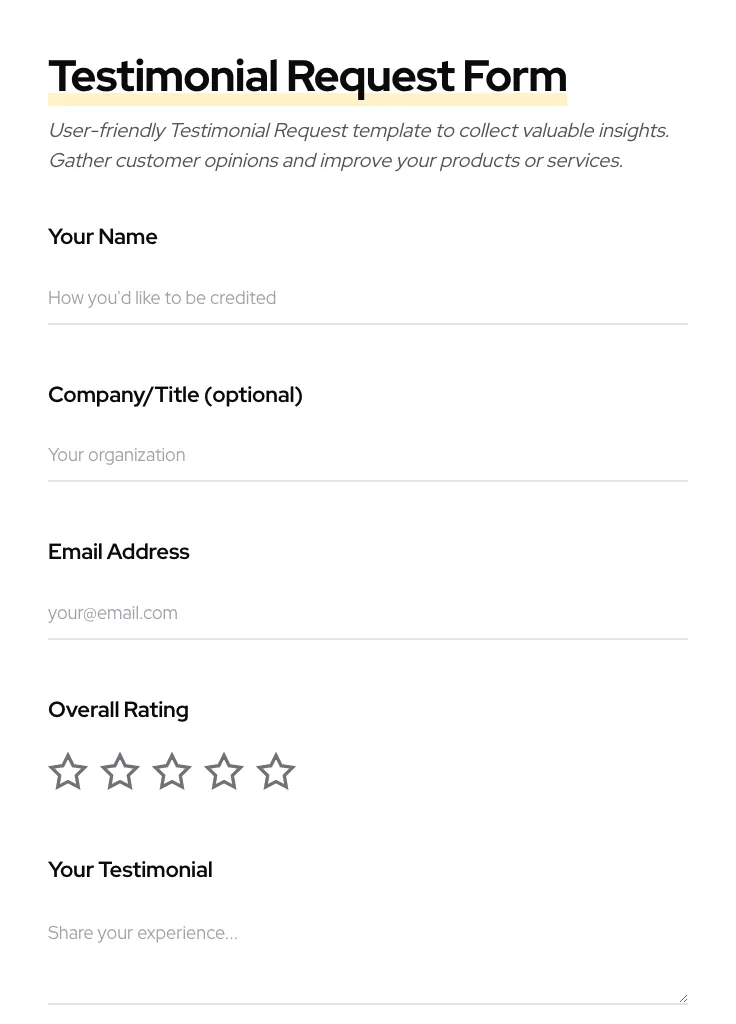 Testimonial Request preview