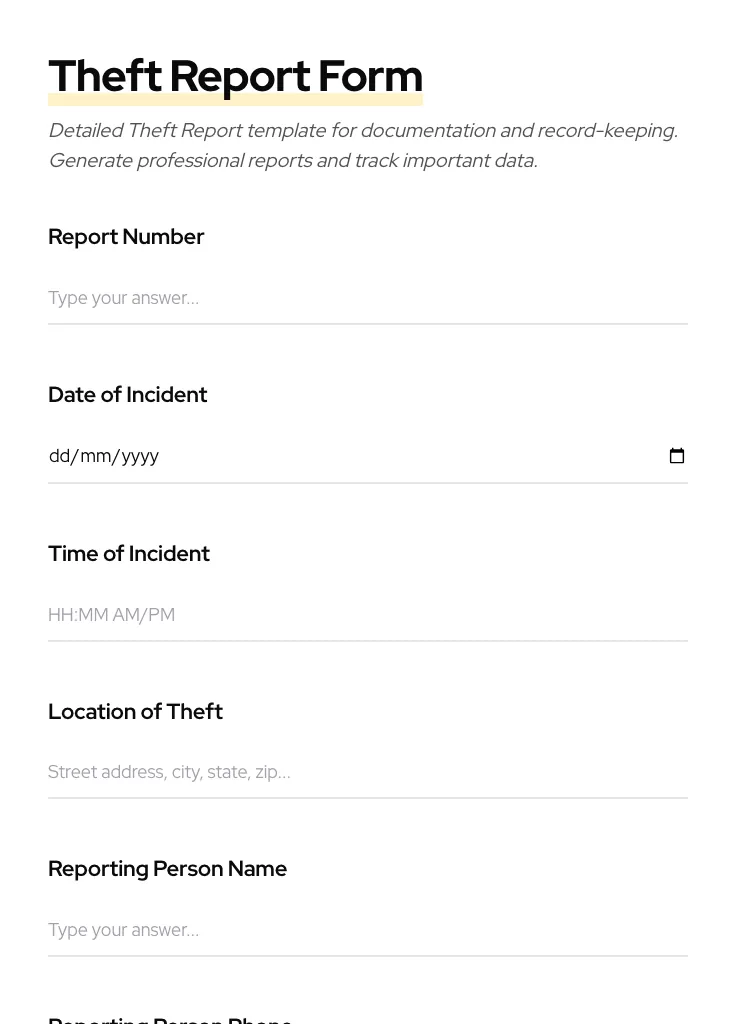 Theft Report preview