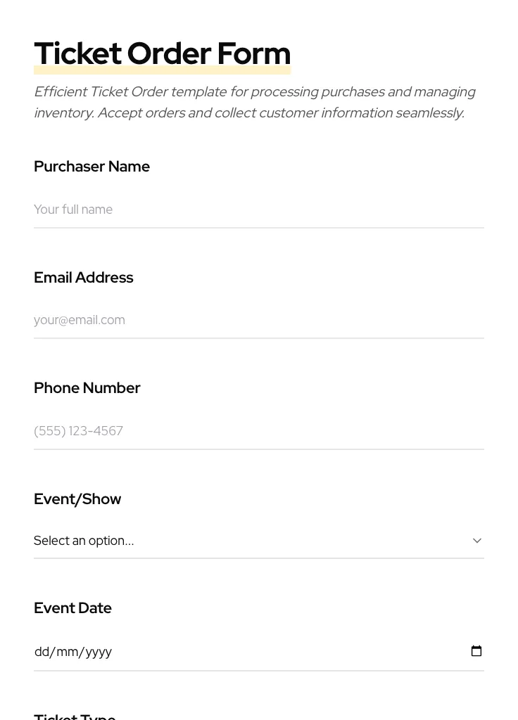Ticket Order preview