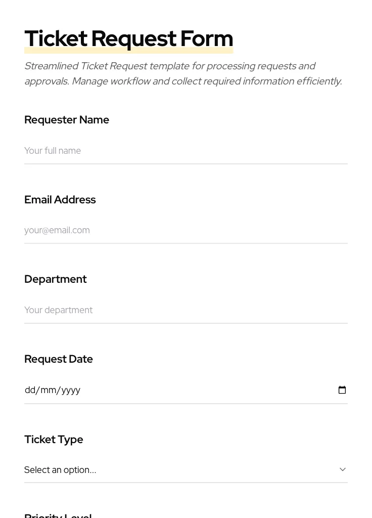 Ticket Request preview