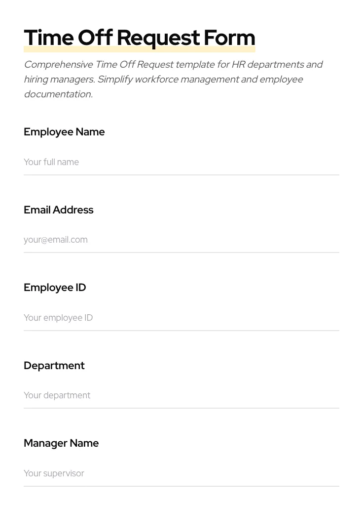 Time Off Request preview