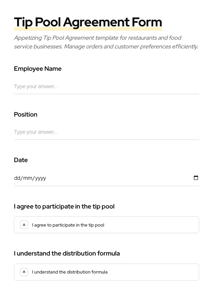 Tip Pool Agreement preview