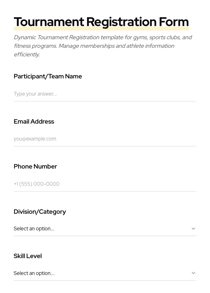 Tournament Registration preview
