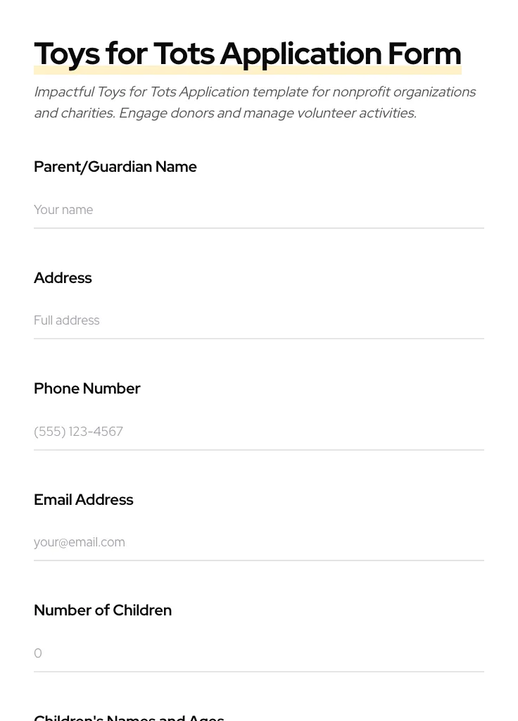 Toys for Tots Application preview
