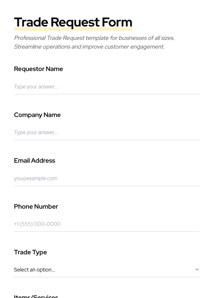 Trade Request preview