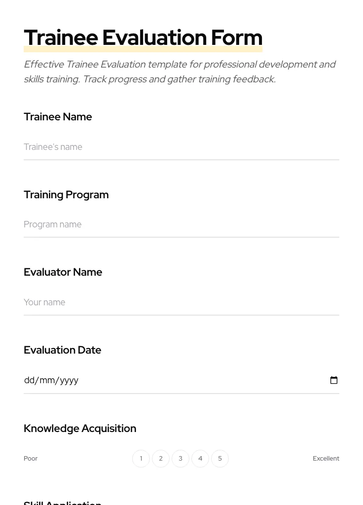 Trainee Evaluation preview