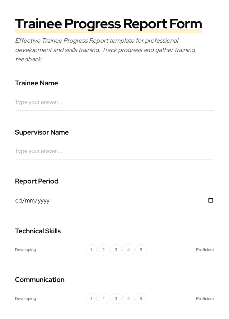 Trainee Progress Report preview