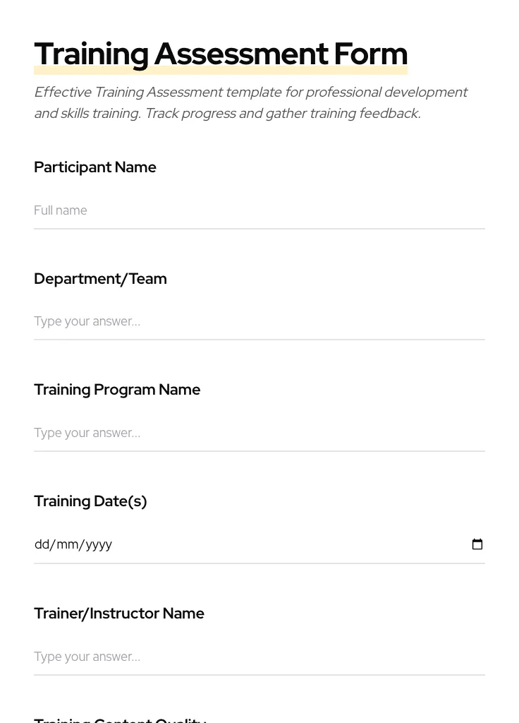 Training Assessment preview