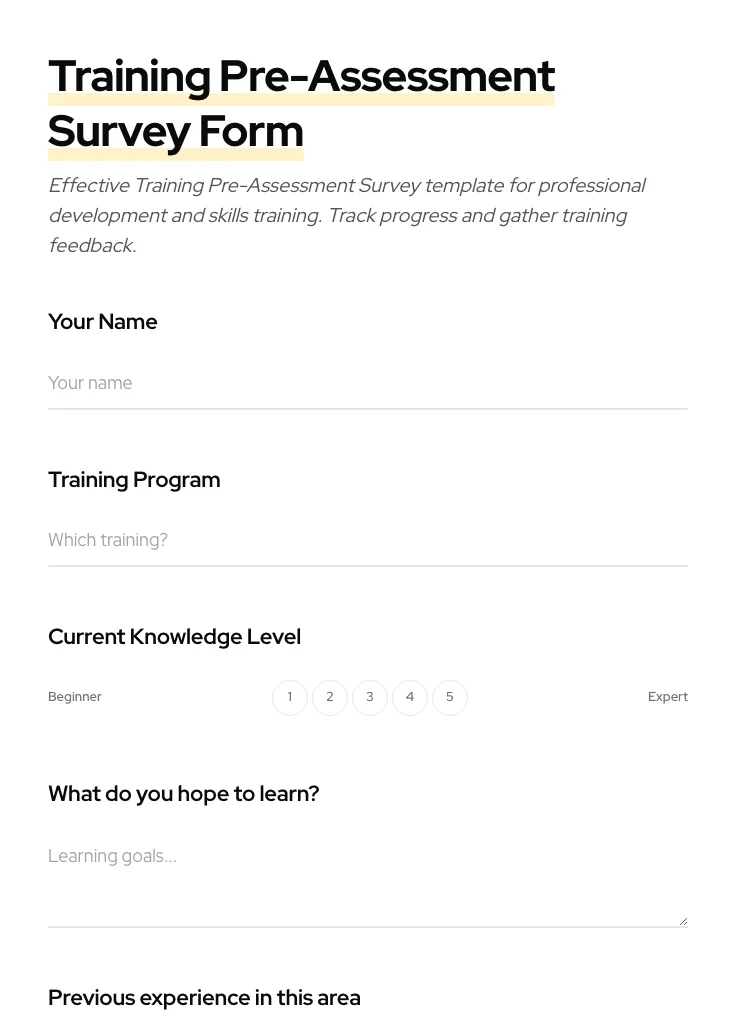 Training Pre-Assessment Survey preview