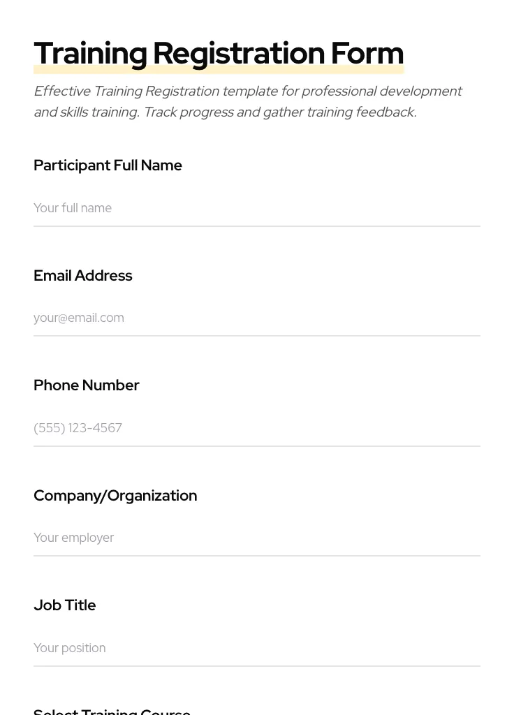 Training Registration preview
