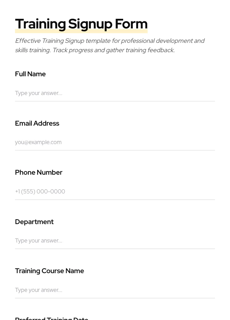 Training Signup preview