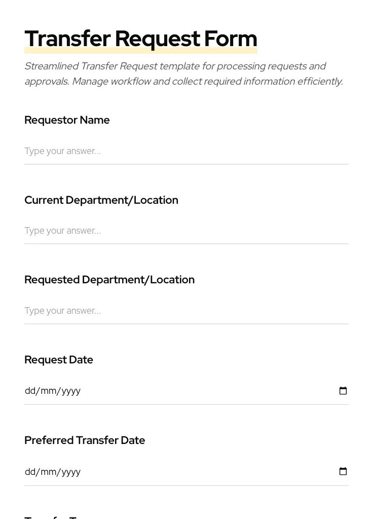 Transfer Request preview