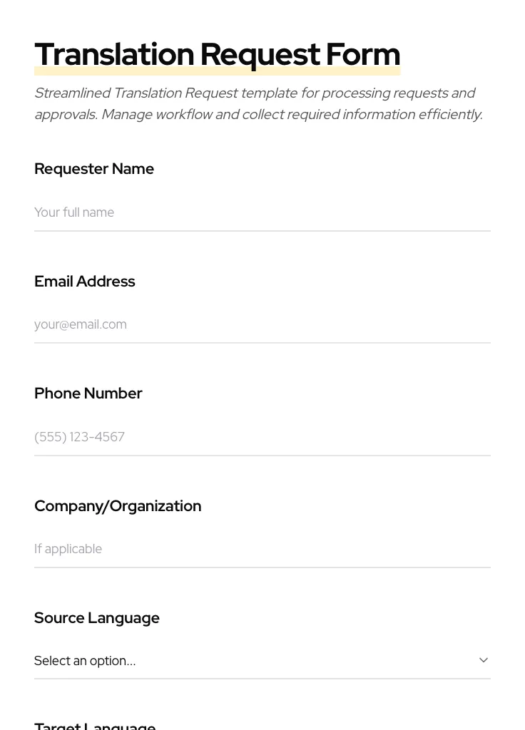 Translation Request preview