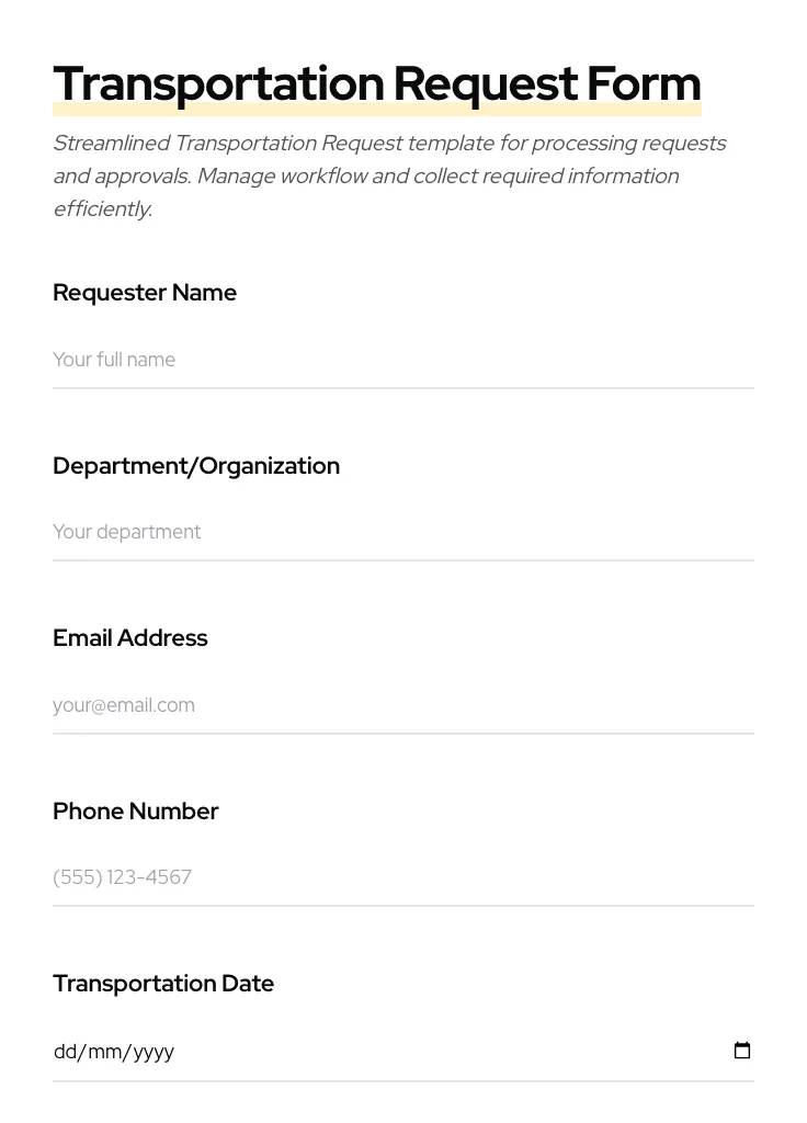 Transportation Request preview