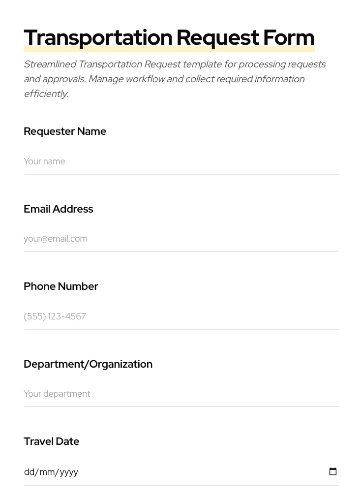 Transportation Request preview