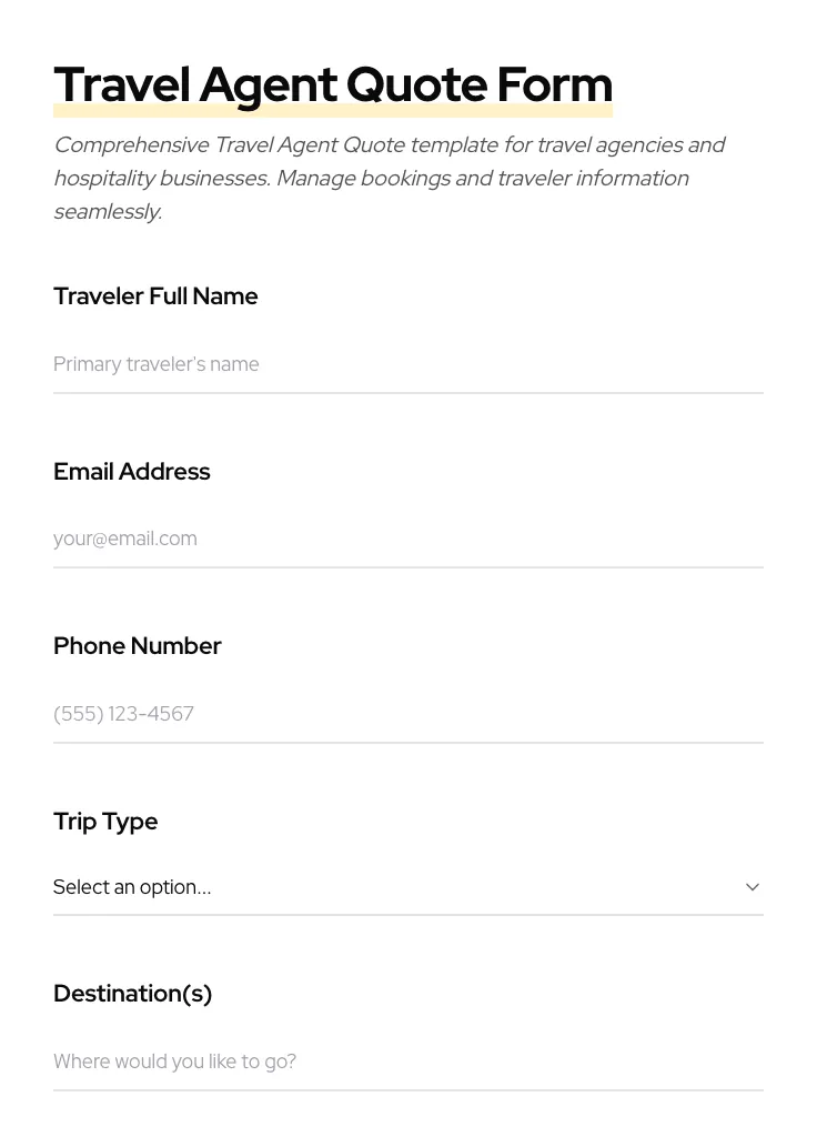 Travel Agent Quote preview