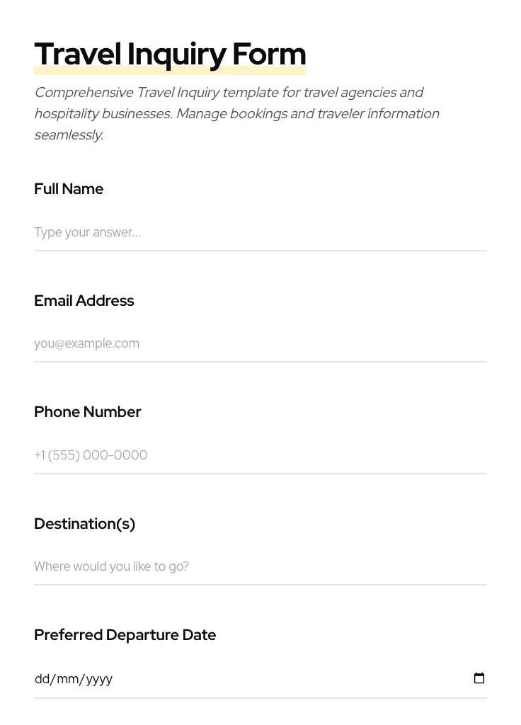 Travel Inquiry preview