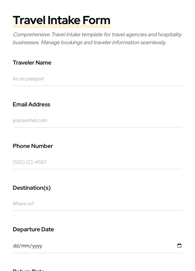 Travel Intake preview