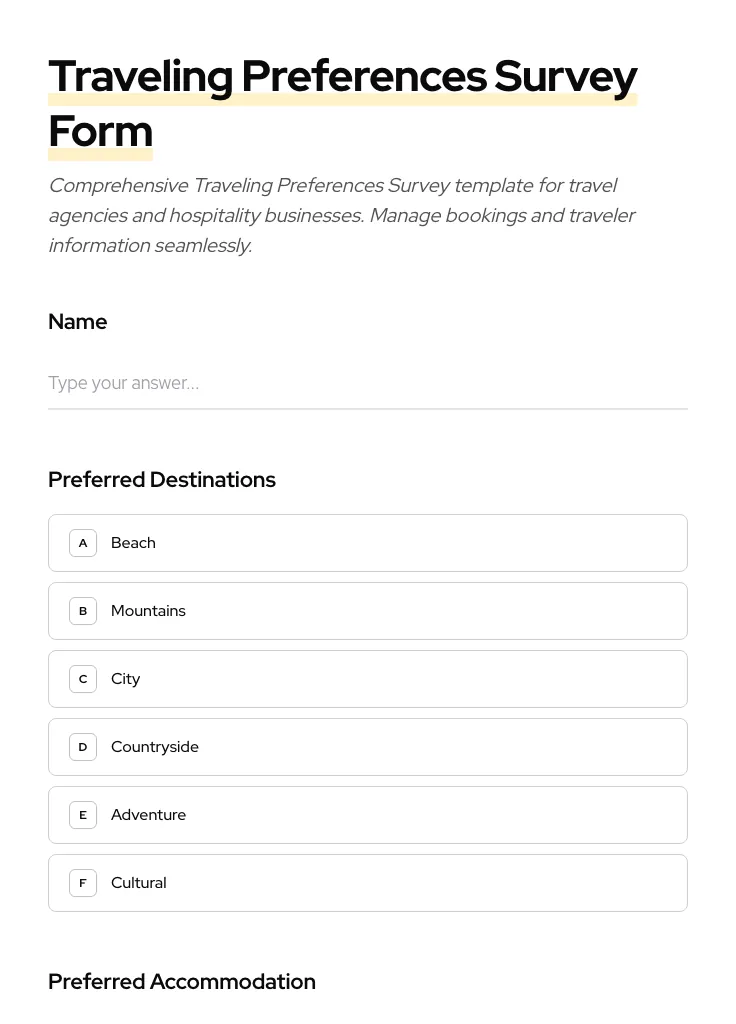 Traveling Preferences Survey preview