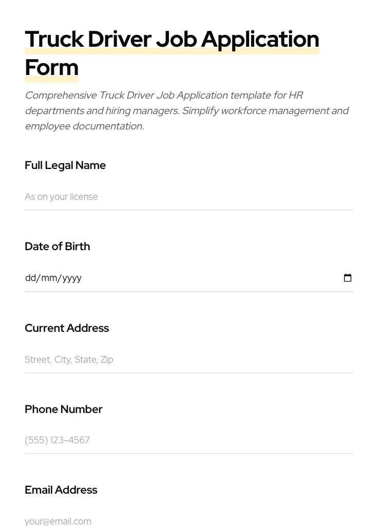 Truck Driver Job Application preview
