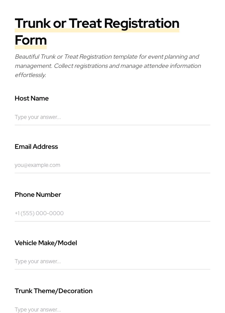 Trunk or Treat Registration preview