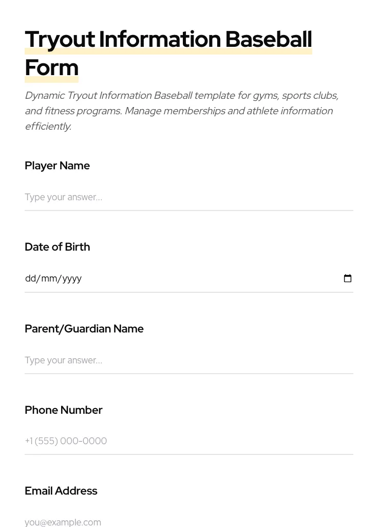 Tryout Information Baseball preview