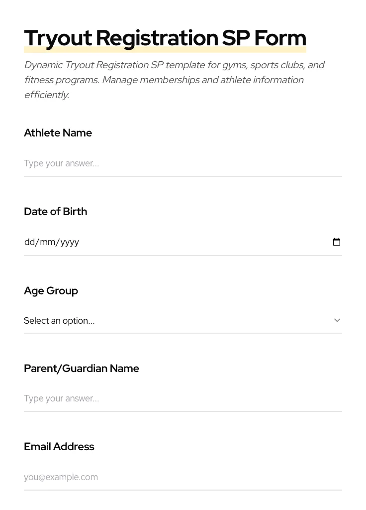 Tryout Registration SP preview