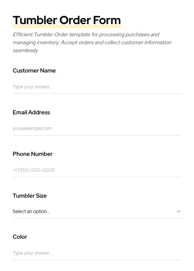 Tumbler Order preview