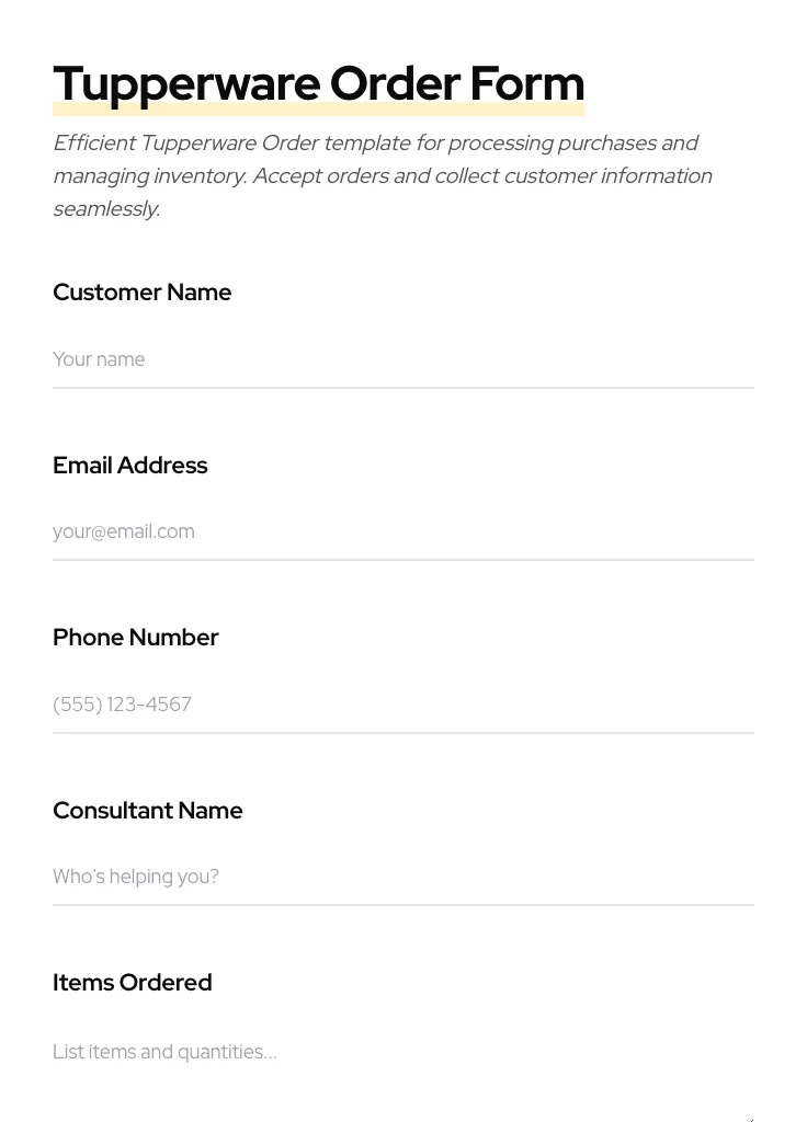 Tupperware Order preview