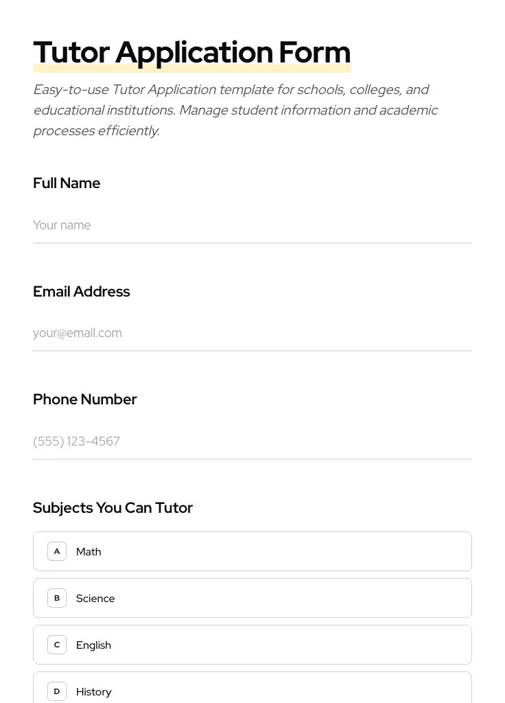 Tutor Application preview