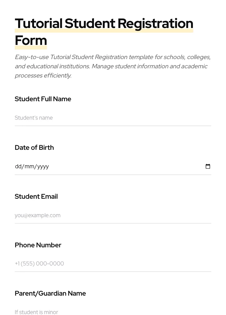Tutorial Student Registration preview